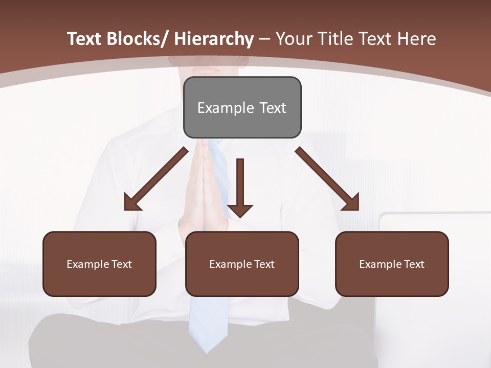 A Man Sitting On A Desk With His Hands Folded In Front Of Him PowerPoint Template