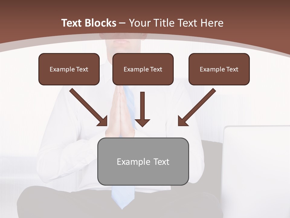 A Man Sitting On A Desk With His Hands Folded In Front Of Him PowerPoint Template