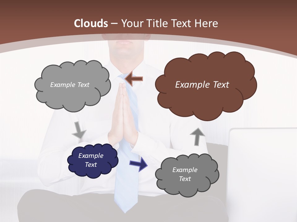 A Man Sitting On A Desk With His Hands Folded In Front Of Him PowerPoint Template