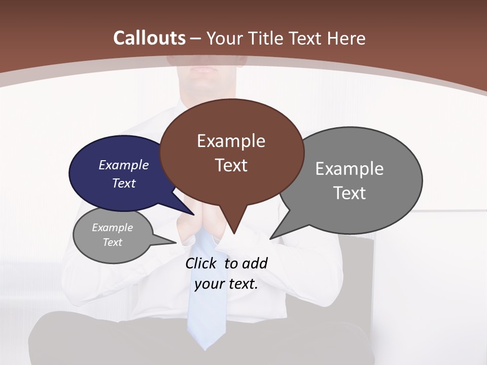 A Man Sitting On A Desk With His Hands Folded In Front Of Him PowerPoint Template