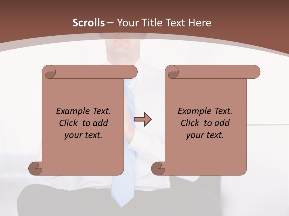 A Man Sitting On A Desk With His Hands Folded In Front Of Him PowerPoint Template