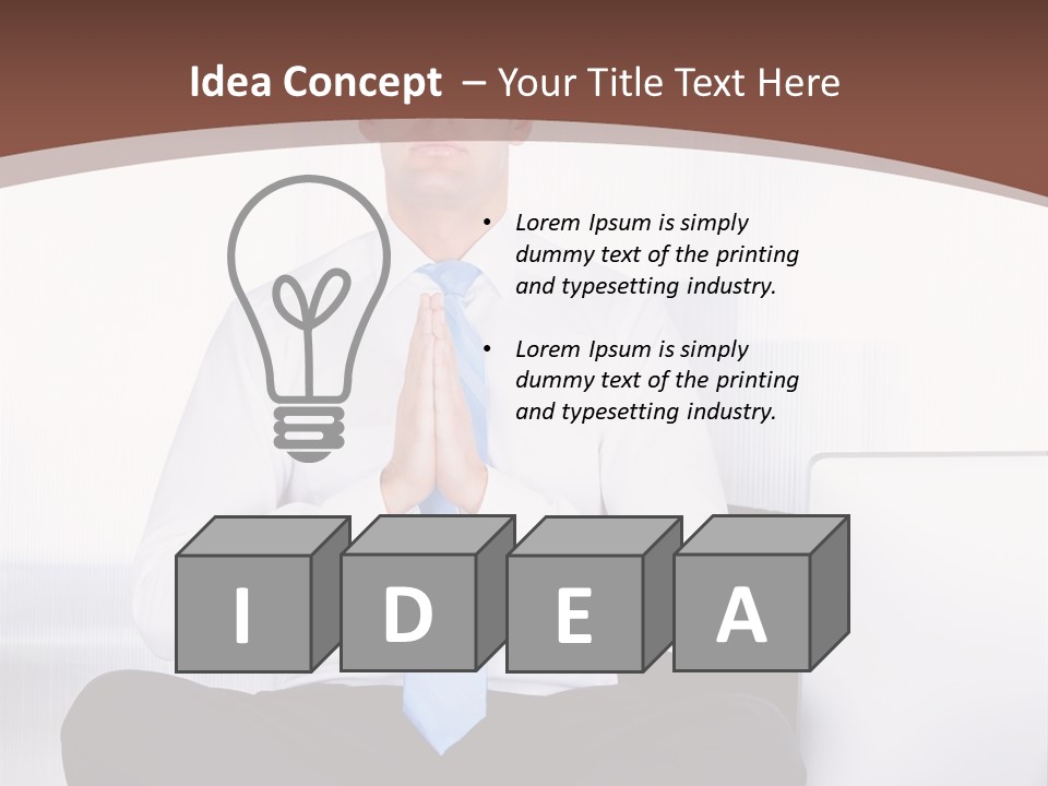 A Man Sitting On A Desk With His Hands Folded In Front Of Him PowerPoint Template