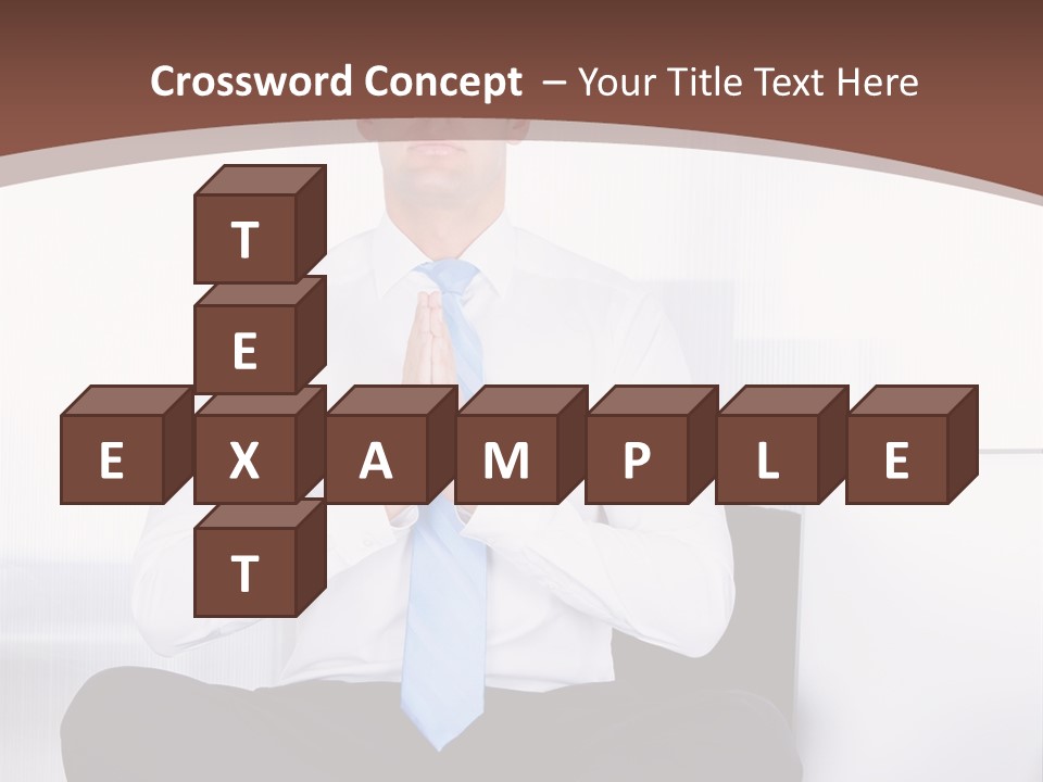 A Man Sitting On A Desk With His Hands Folded In Front Of Him PowerPoint Template