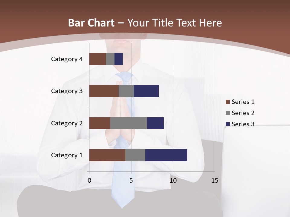 A Man Sitting On A Desk With His Hands Folded In Front Of Him PowerPoint Template