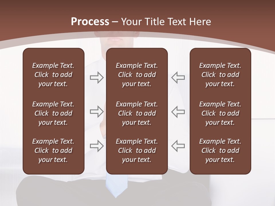 A Man Sitting On A Desk With His Hands Folded In Front Of Him PowerPoint Template