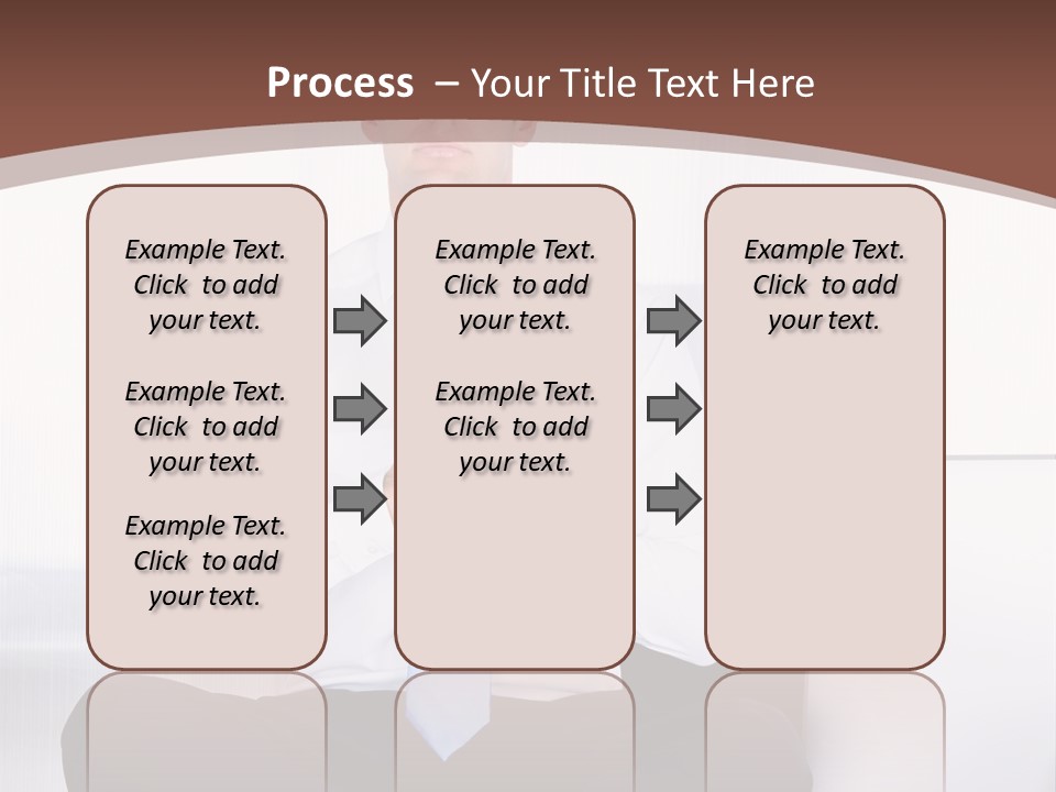 A Man Sitting On A Desk With His Hands Folded In Front Of Him PowerPoint Template
