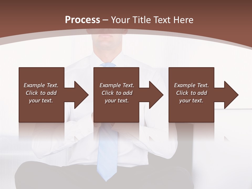 A Man Sitting On A Desk With His Hands Folded In Front Of Him PowerPoint Template
