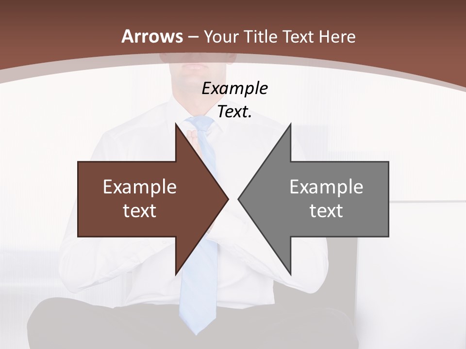 A Man Sitting On A Desk With His Hands Folded In Front Of Him PowerPoint Template