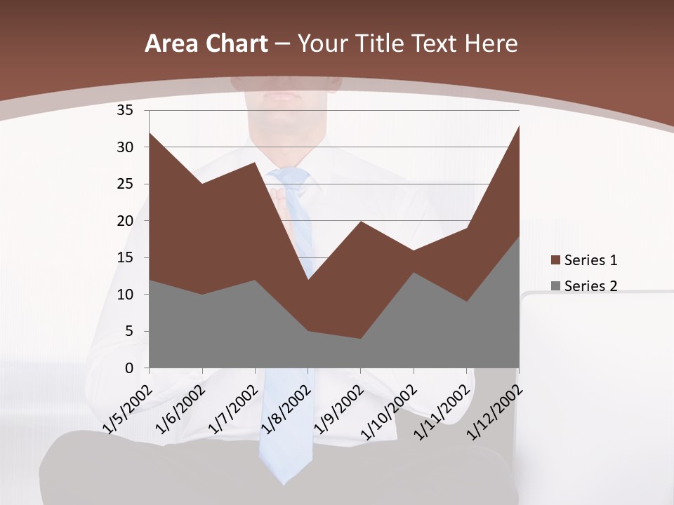 A Man Sitting On A Desk With His Hands Folded In Front Of Him PowerPoint Template