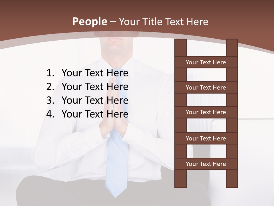 A Man Sitting On A Desk With His Hands Folded In Front Of Him PowerPoint Template