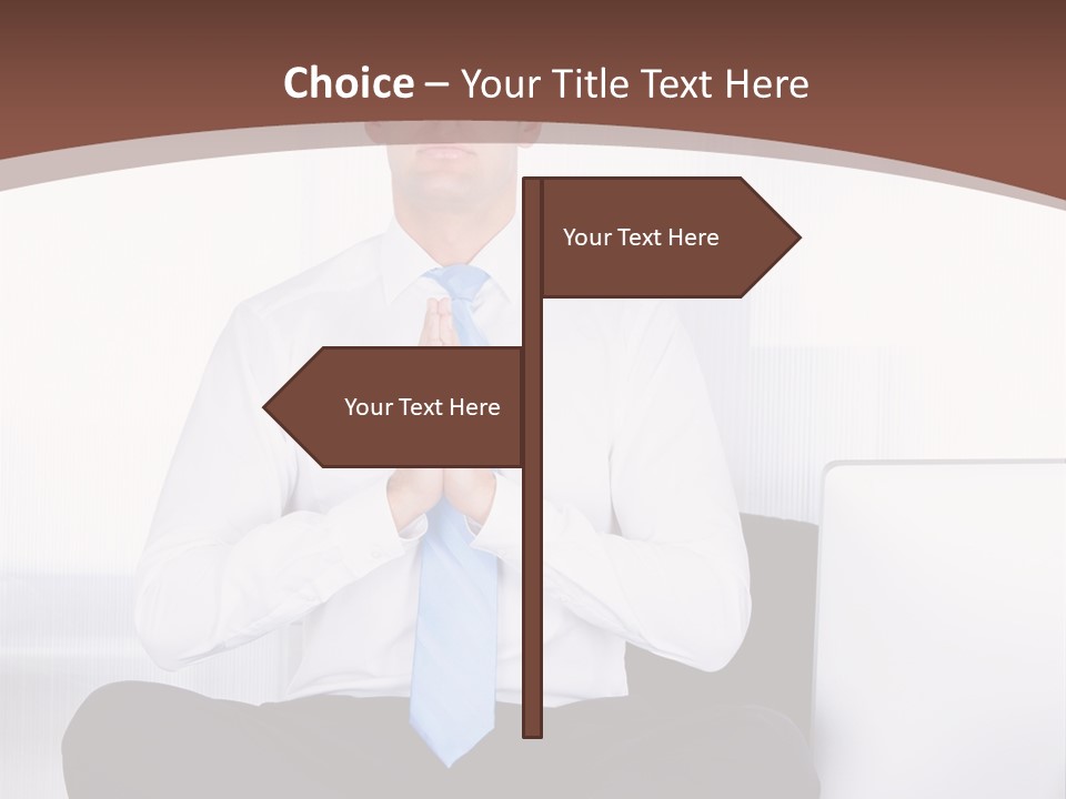 A Man Sitting On A Desk With His Hands Folded In Front Of Him PowerPoint Template
