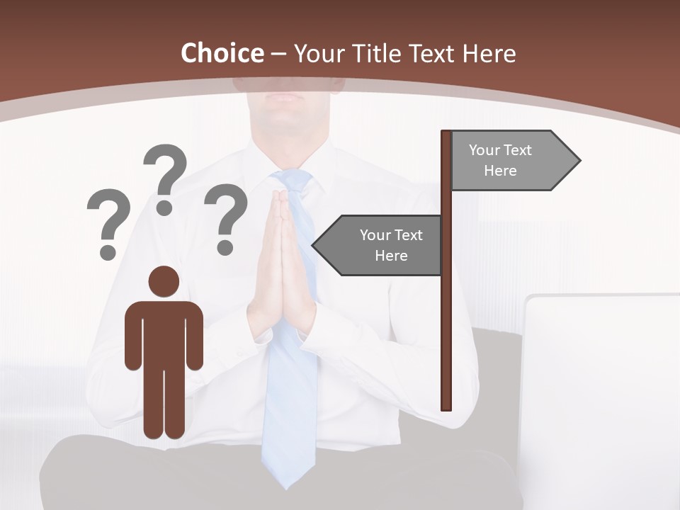 A Man Sitting On A Desk With His Hands Folded In Front Of Him PowerPoint Template