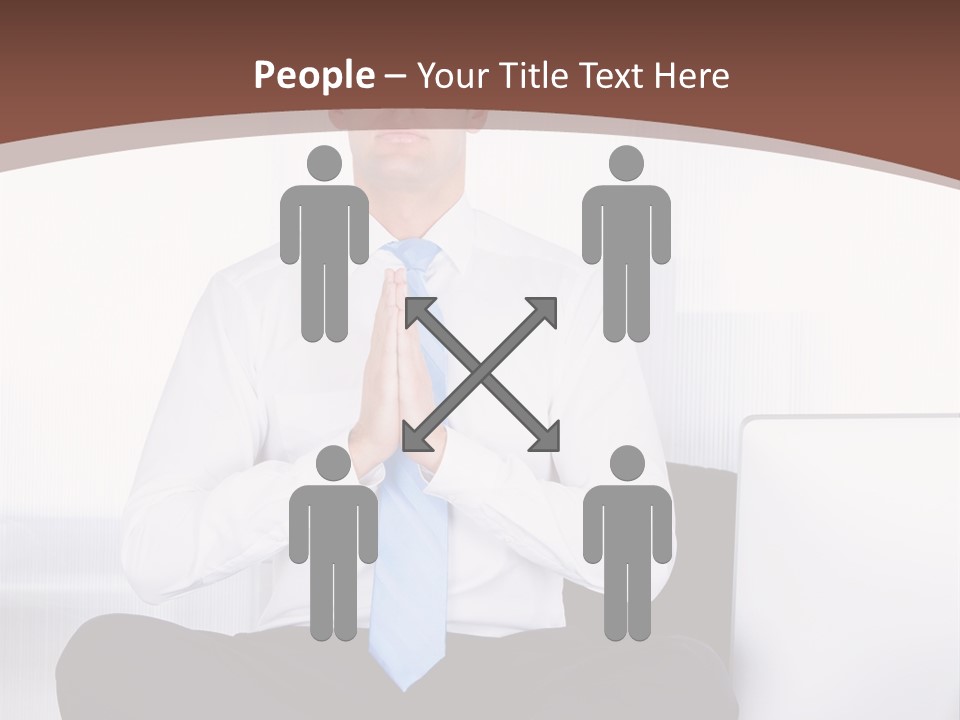 A Man Sitting On A Desk With His Hands Folded In Front Of Him PowerPoint Template