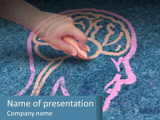 A Child's Hand Touching A Pink Brain On A Blue Carpet PowerPoint Template