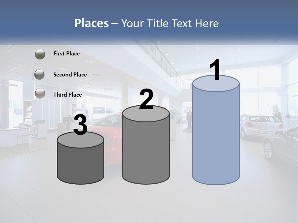 A Car Showroom Filled With Cars And People PowerPoint Template
