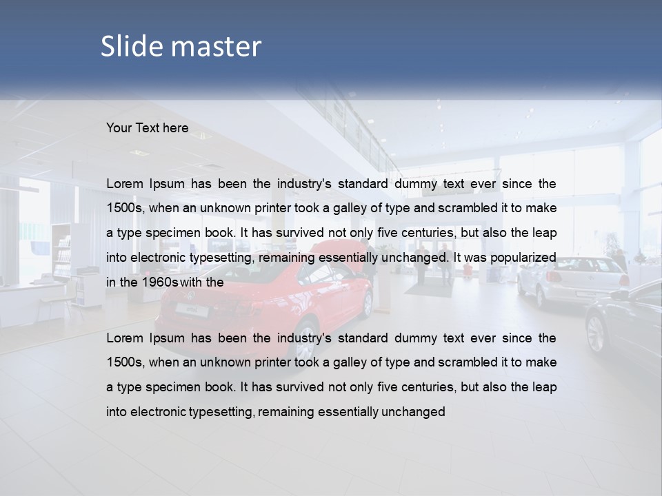 A Car Showroom Filled With Cars And People PowerPoint Template