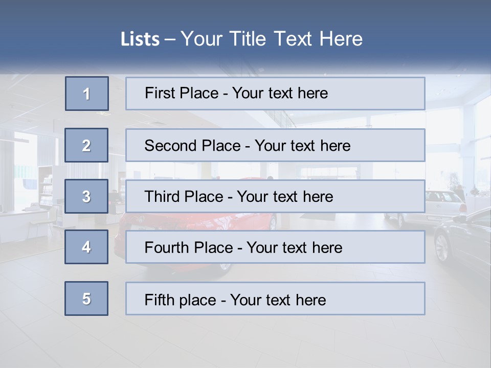 A Car Showroom Filled With Cars And People PowerPoint Template
