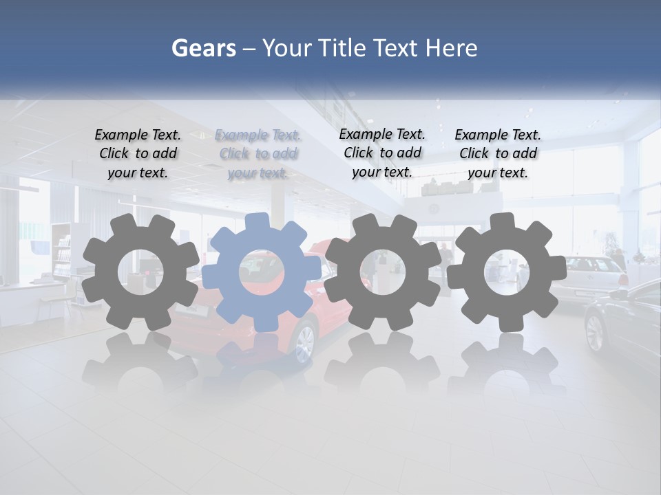 A Car Showroom Filled With Cars And People PowerPoint Template