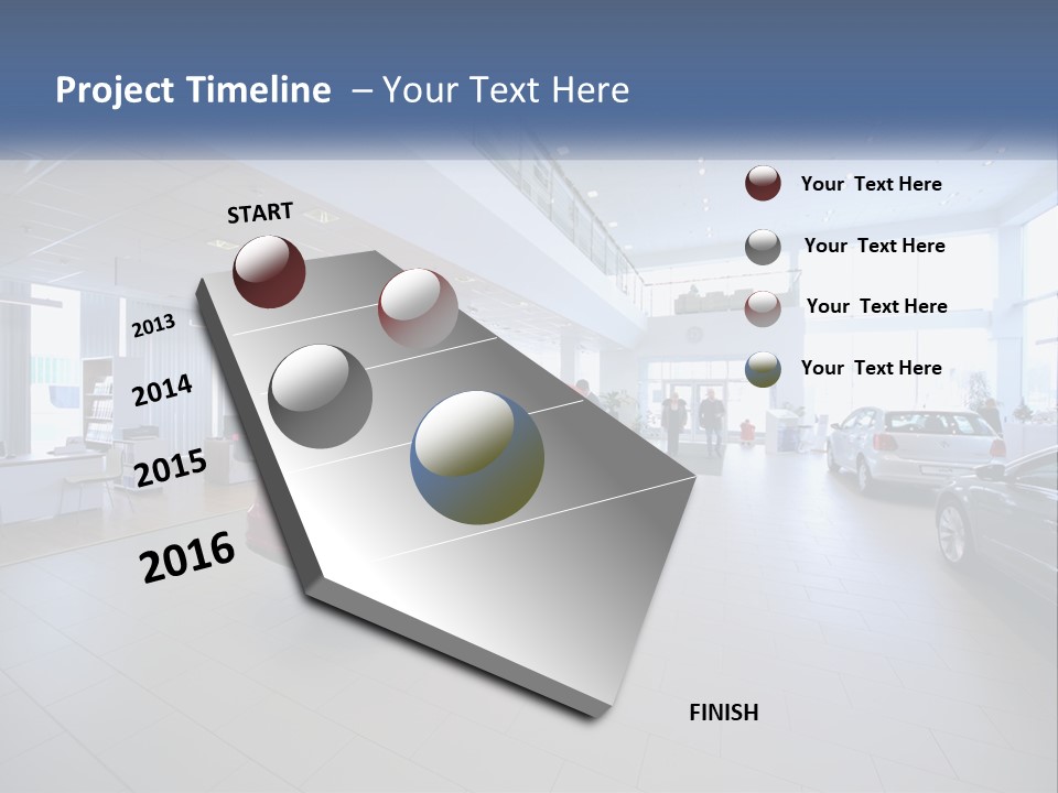 A Car Showroom Filled With Cars And People PowerPoint Template