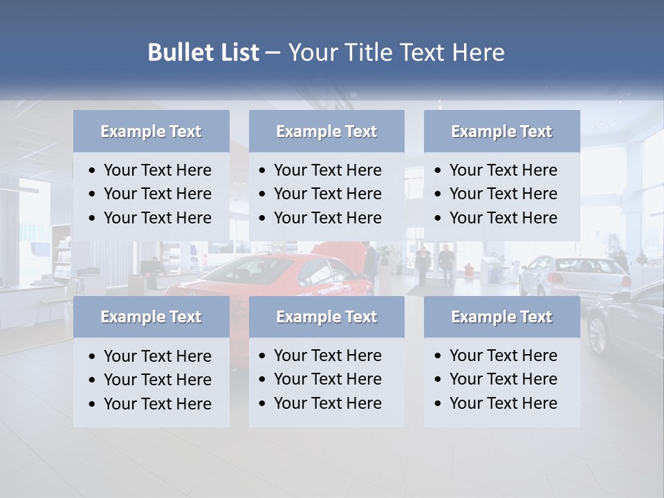 A Car Showroom Filled With Cars And People PowerPoint Template