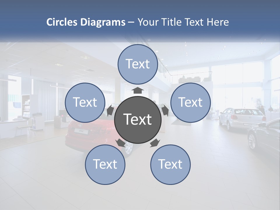 A Car Showroom Filled With Cars And People PowerPoint Template