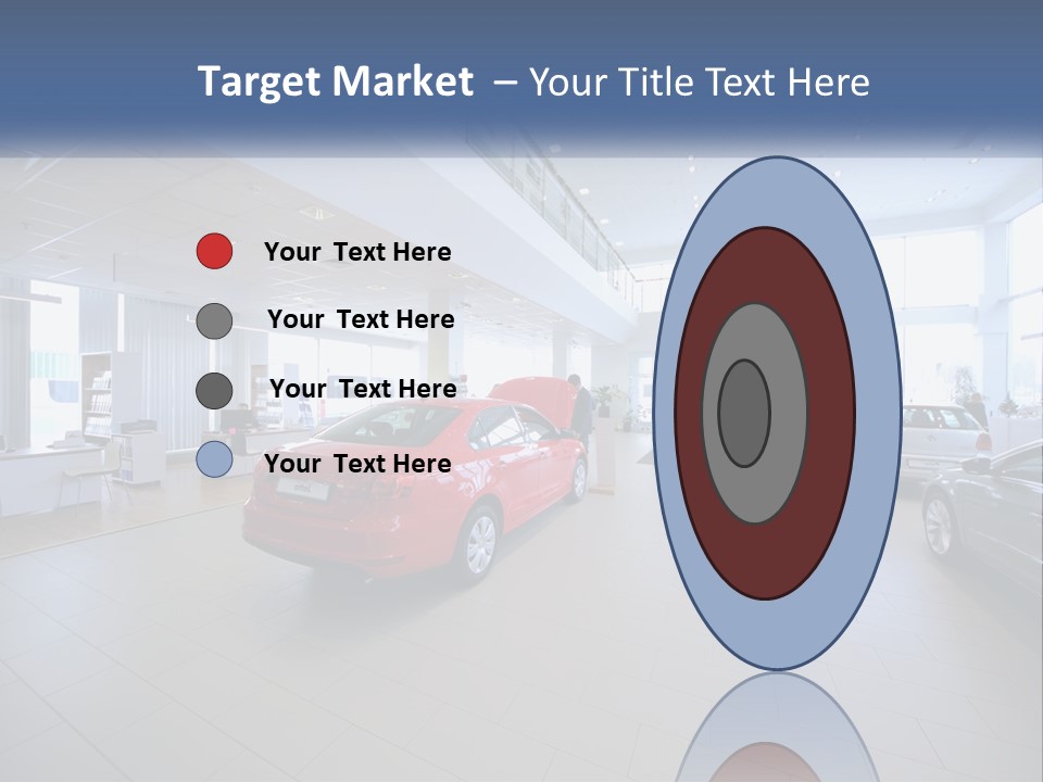 A Car Showroom Filled With Cars And People PowerPoint Template