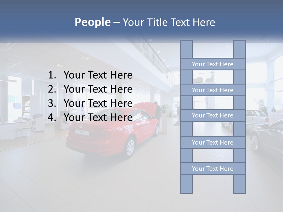 A Car Showroom Filled With Cars And People PowerPoint Template