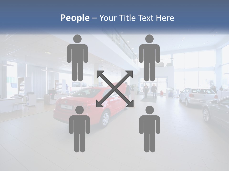 A Car Showroom Filled With Cars And People PowerPoint Template