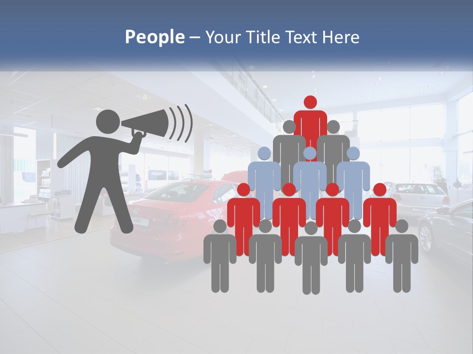 A Car Showroom Filled With Cars And People PowerPoint Template