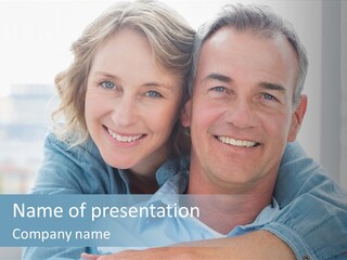 A Man And Woman Are Smiling For The Camera PowerPoint Template