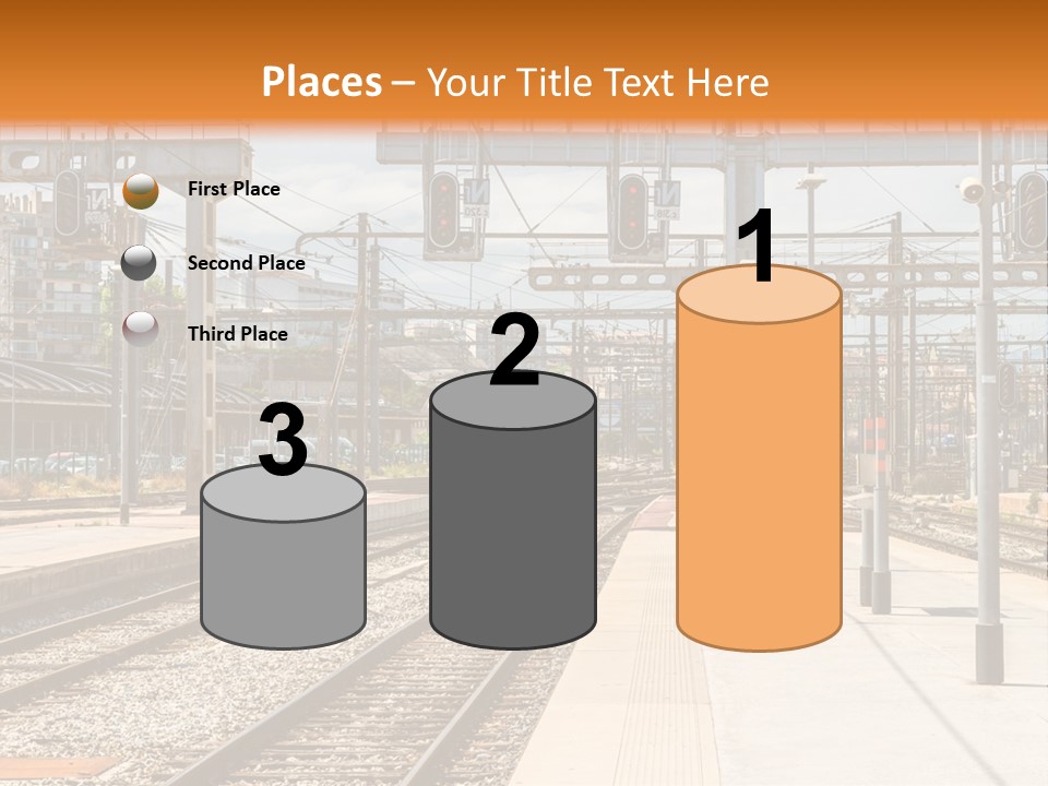 A Train Station With A Train On The Tracks PowerPoint Template