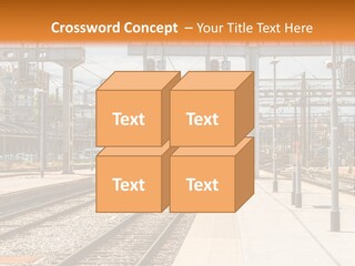 A Train Station With A Train On The Tracks PowerPoint Template