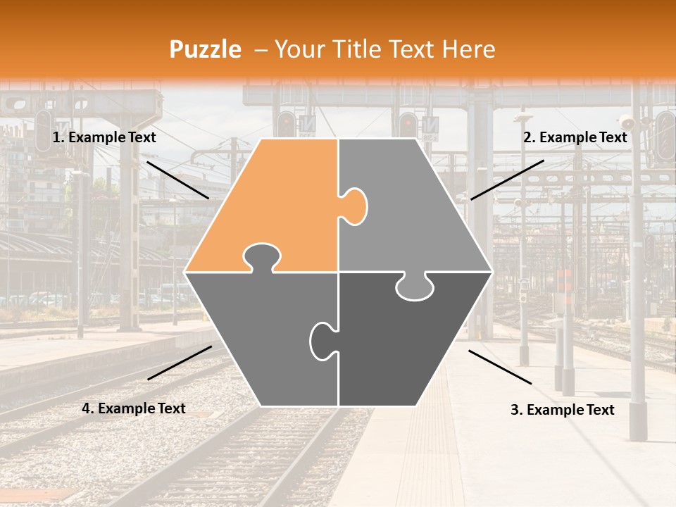 A Train Station With A Train On The Tracks PowerPoint Template