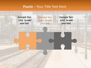 A Train Station With A Train On The Tracks PowerPoint Template
