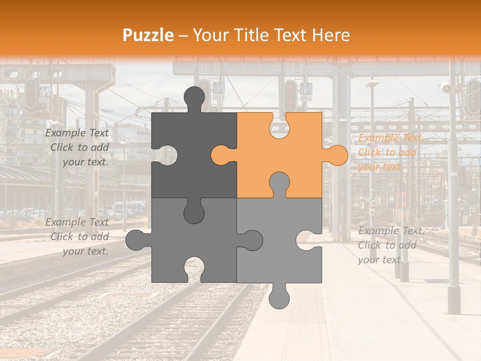 A Train Station With A Train On The Tracks PowerPoint Template