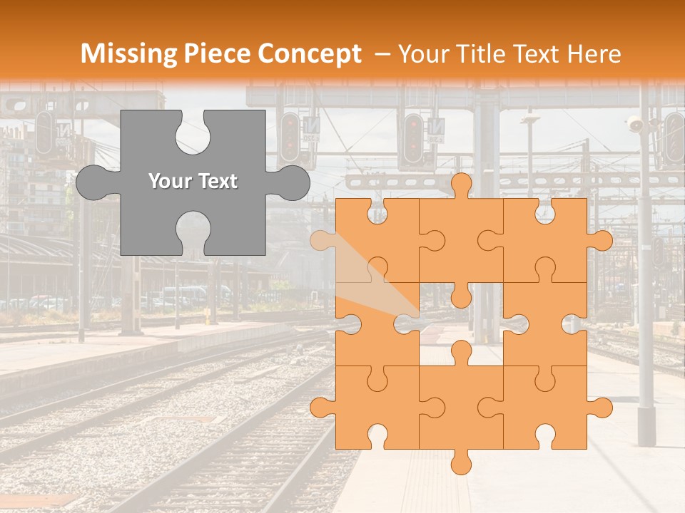 A Train Station With A Train On The Tracks PowerPoint Template