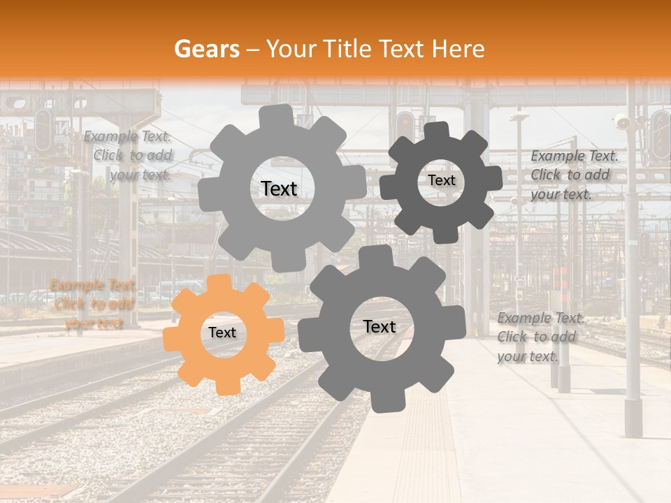 A Train Station With A Train On The Tracks PowerPoint Template