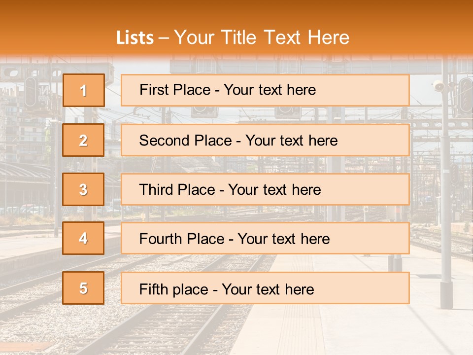A Train Station With A Train On The Tracks PowerPoint Template