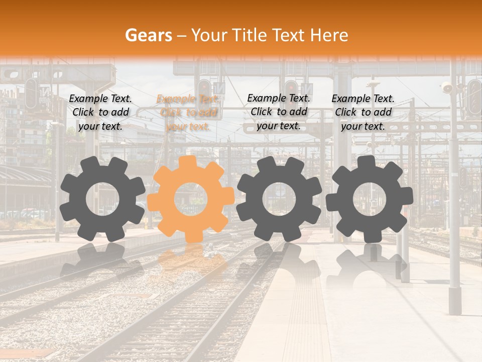 A Train Station With A Train On The Tracks PowerPoint Template
