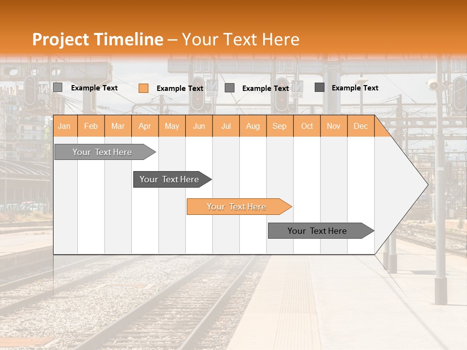 A Train Station With A Train On The Tracks PowerPoint Template