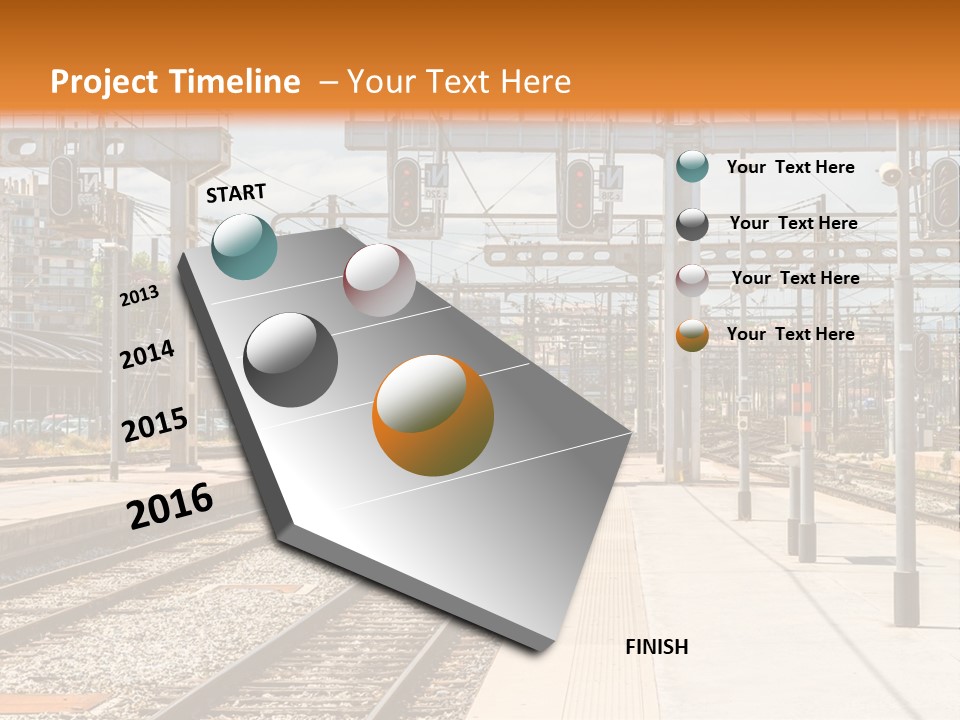 A Train Station With A Train On The Tracks PowerPoint Template