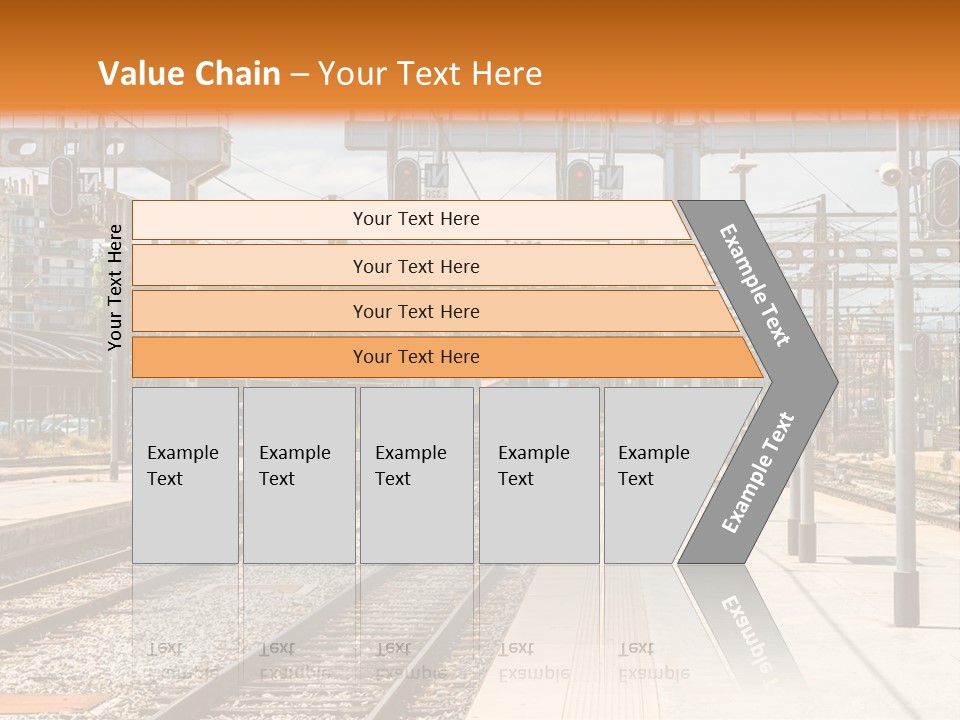 A Train Station With A Train On The Tracks PowerPoint Template