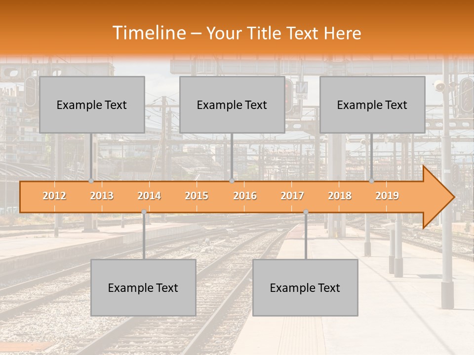A Train Station With A Train On The Tracks PowerPoint Template