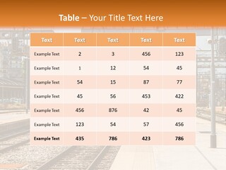 A Train Station With A Train On The Tracks PowerPoint Template