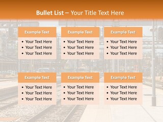 A Train Station With A Train On The Tracks PowerPoint Template