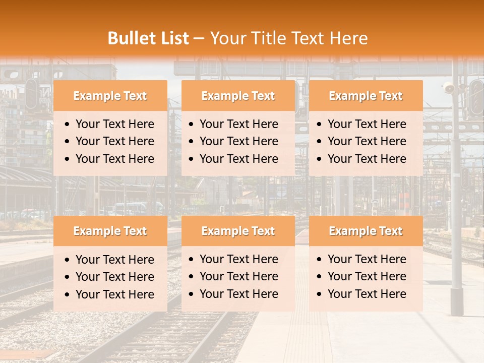 A Train Station With A Train On The Tracks PowerPoint Template