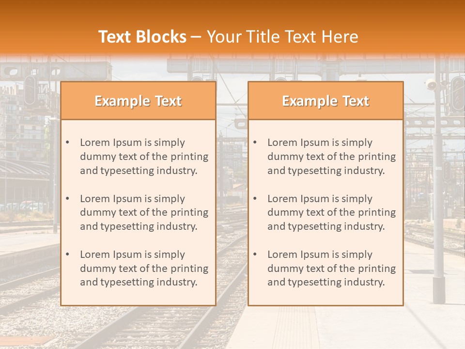 A Train Station With A Train On The Tracks PowerPoint Template
