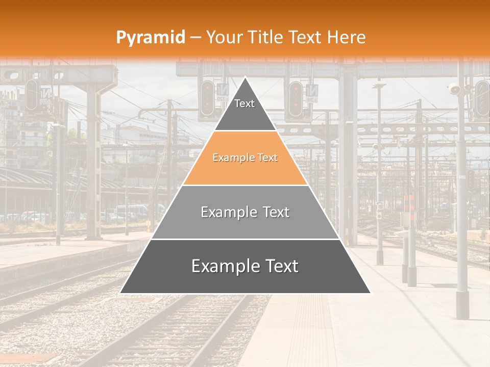 A Train Station With A Train On The Tracks PowerPoint Template