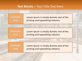 A Train Station With A Train On The Tracks PowerPoint Template