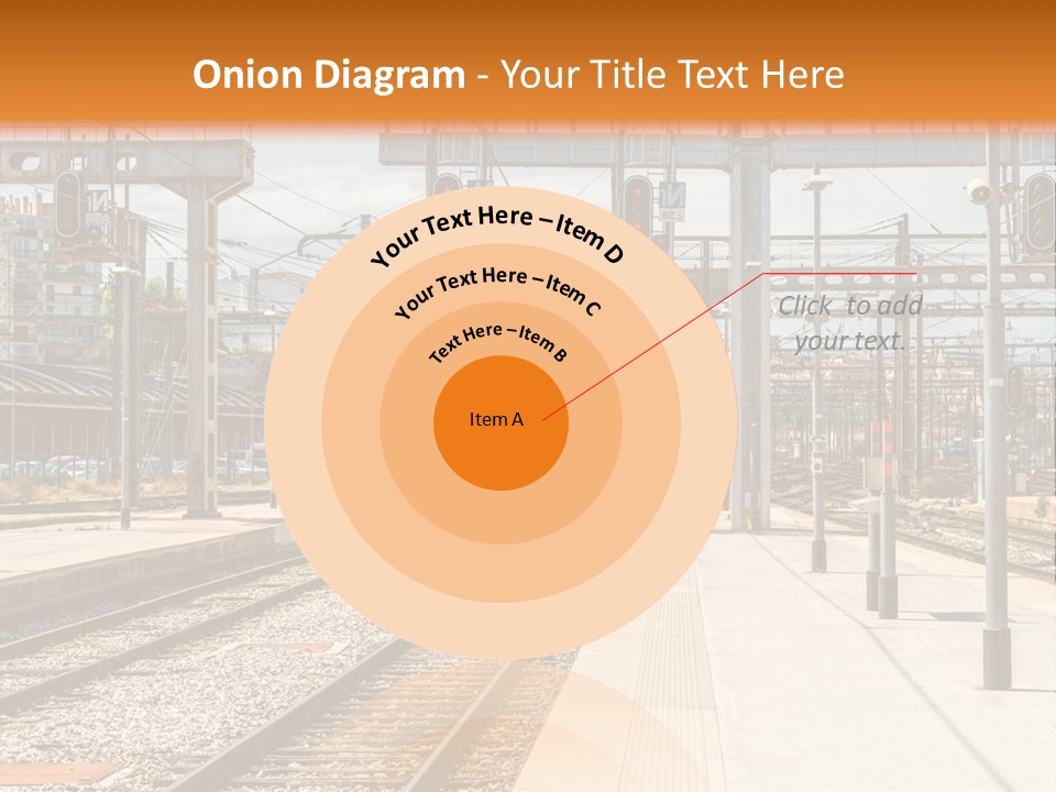 A Train Station With A Train On The Tracks PowerPoint Template